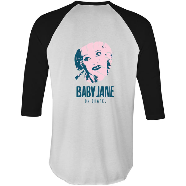 Baby Jane on Chapel Raglan - 3/4 Sleeve T-Shirt